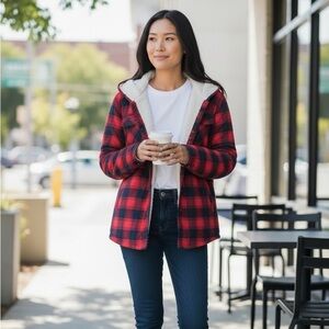 Boston Trader flannel Sherpa lined Plaid Jacket with hood size M